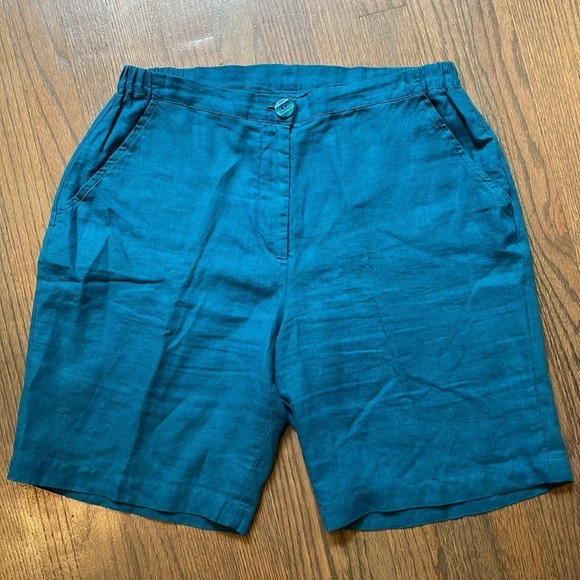 FLAX 100% Linen Sun Shorts Teal Small - Picture 1 of 7